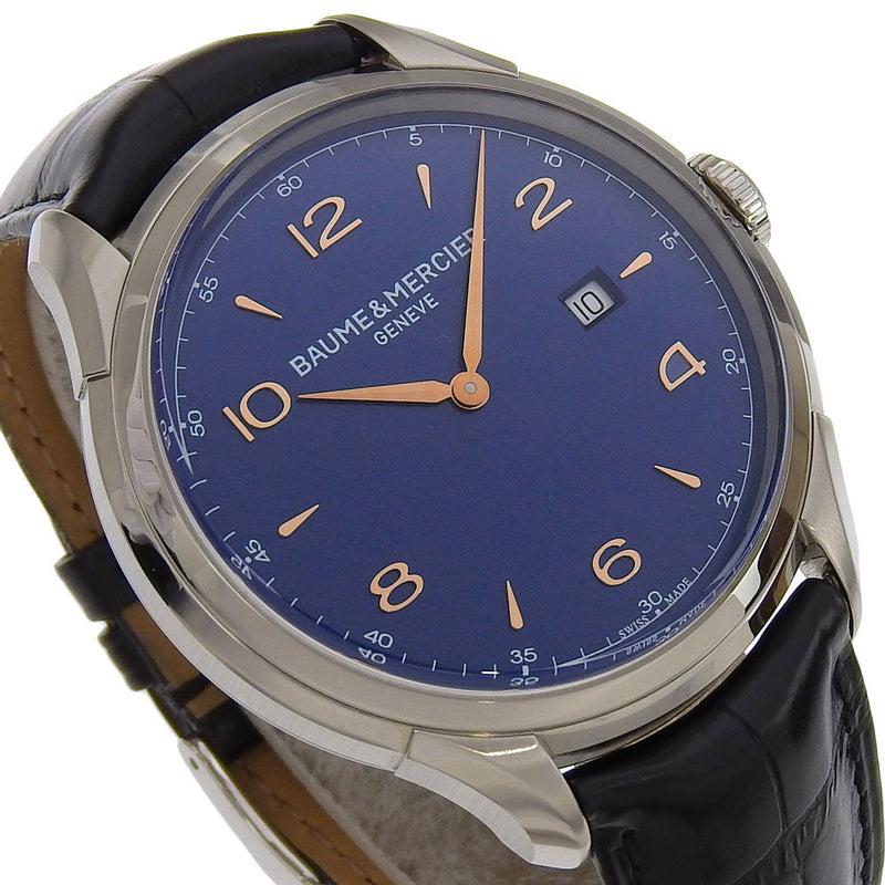 【Baume & Mercier】ボーム＆メルシェ
 クリフトン 腕時計
 M0A10420 ステンレススチール×型押しレザー クオーツ アナログ表示 青文字盤 Clifton メンズAランク