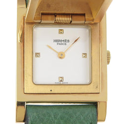 [Hermes] Hermes 
 Medor mirar 
 Chapado dorado x Cuero Green Green Dial White Dial Medor Damas