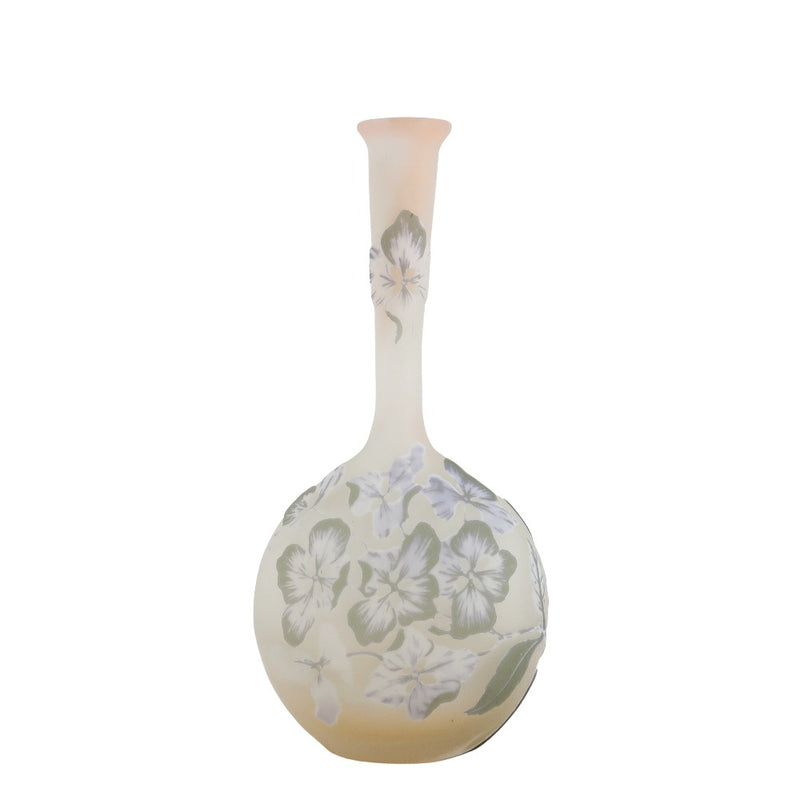 Cameo de vidrio con patrón de hortensia, jarrón de jarrón de boca fina [tasación de Ichikawa Seiken]