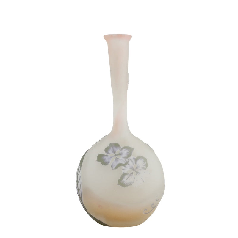 Cameo de vidrio con patrón de hortensia, jarrón de jarrón de boca fina [tasación de Ichikawa Seiken]