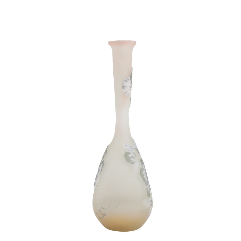 Cameo de vidrio con patrón de hortensia, jarrón de jarrón de boca fina [tasación de Ichikawa Seiken]