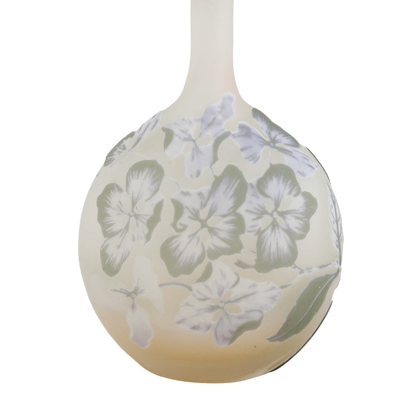 Cameo de vidrio con patrón de hortensia, jarrón de jarrón de boca fina [tasación de Ichikawa Seiken]