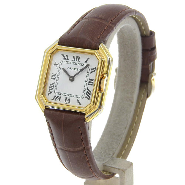 [Cartier] Cartier Senture LM Watch Vermille Cal.2512-1 Silver 925 × Cuero dorado mejorado de cuero diale blanco CeinTurelm Ladies