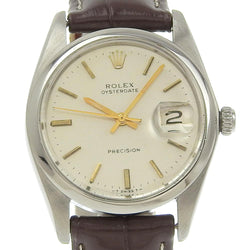 [Rolex] Rolex Oyster Date Watch 6694 Acero inoxidable x Cuero en relieve plateado a mano de plata diale diale de ostras b-rank para hombres