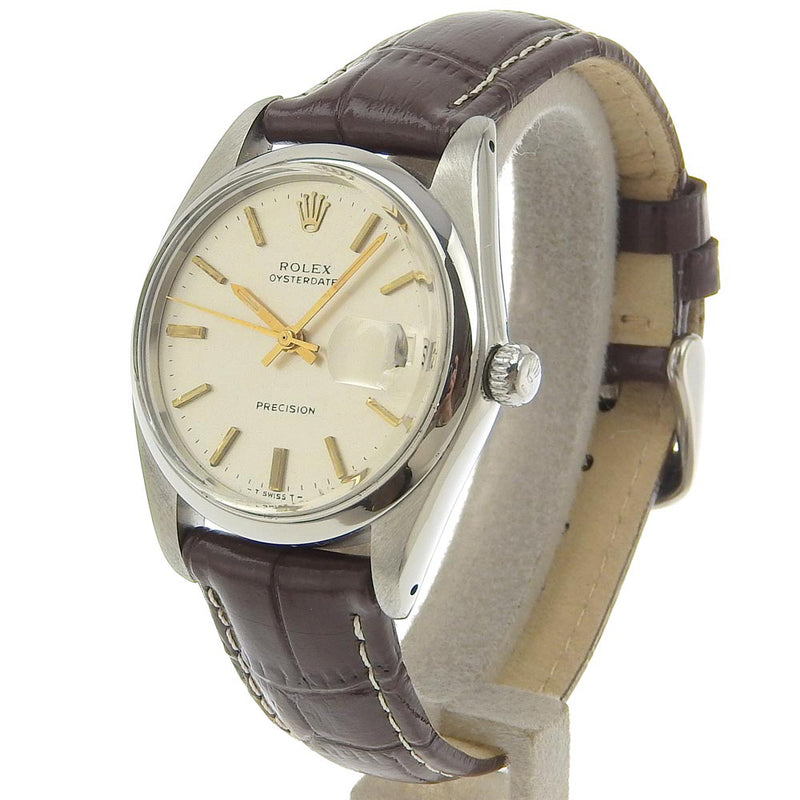 [Rolex] Rolex Oyster Date Watch 6694 Acero inoxidable x Cuero en relieve plateado a mano de plata diale diale de ostras b-rank para hombres