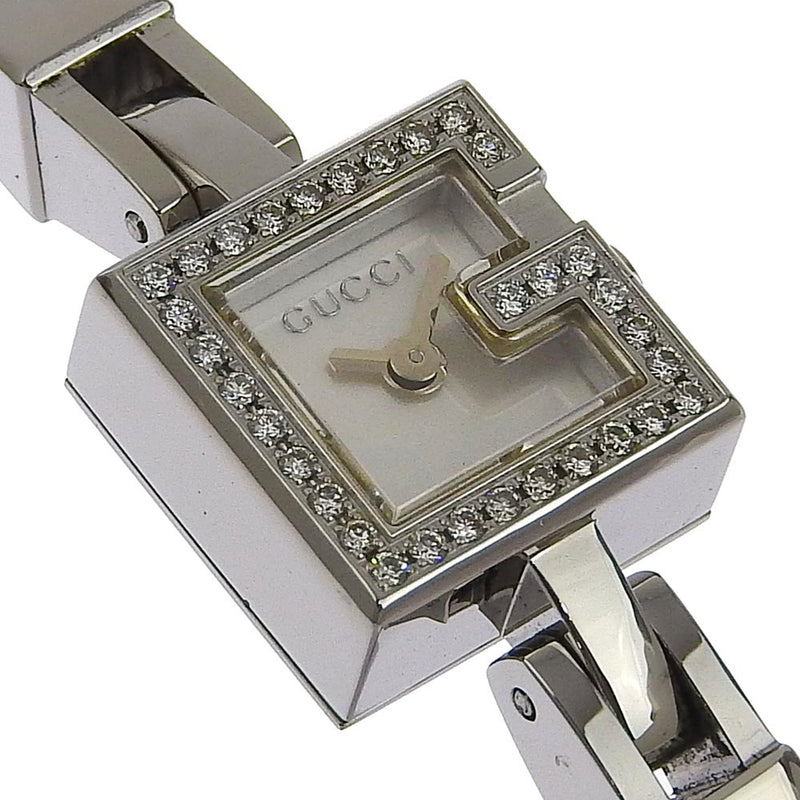 【GUCCI】グッチ Gロゴ ダイヤベゼル 102 ステンレススチール×レザー シルバー クオーツ アナログ表示 レディース シルバーシェル文字盤 腕時計
