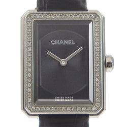 【CHANEL】シャネル
 ボーイフレンド 腕時計
 ベゼルダイヤ H4883 ステンレススチール×アリゲーター×ダイヤモンド 黒 クオーツ アナログ表示 黒文字盤 boy friend レディースA-ランク