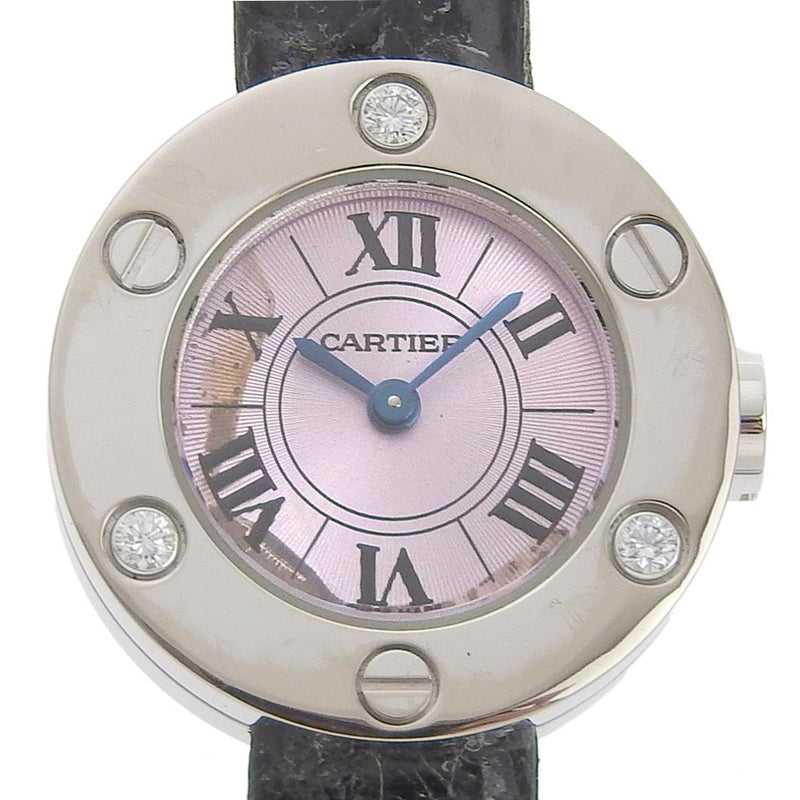 【CARTIER】カルティエ
 ラブウォッチ 腕時計
 WE801231 K18ホワイトゴールド×クロコダイル×ダイヤモンド 黒 クオーツ アナログ表示 ピンク文字盤 Love watch レディースB-ランク