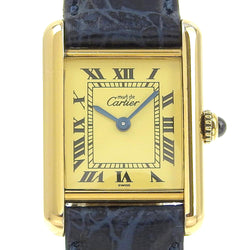 [Cartier] Cartier 
 Mast tank watch 
 Vermille Silver 925 x Crocodile Black/Gold Quartz Ivory Dial Must Tank Ladies A-Rank