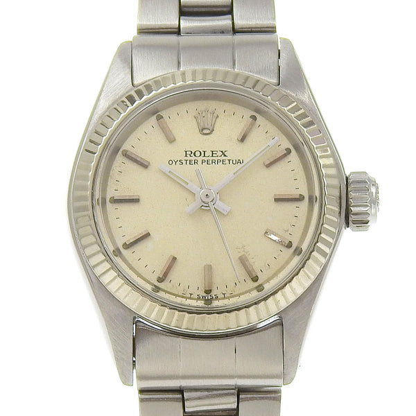 【ROLEX】ロレックス
 オイスターパーペチュアル 腕時計
 WGベゼル cal.1161 6619 ステンレススチール×WG 自動巻き シルバー文字盤 Oyster perpetual レディース