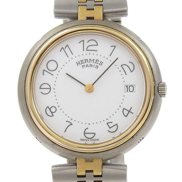 [HERMES] Hermes 
 Profile date watch 
 Combination Stainless Steel×Plated Gold Quartz Analog display White dial Profile Date Men's