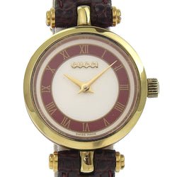 [GUCCI] Gucci 
 Side sherry watch 
 Plated Gold×Embossed Leather Quartz Analog display White dial Side Shelly Ladies