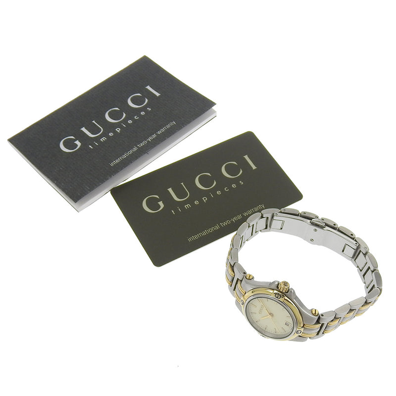 [Gucci] Gucci 
 手表 
 9040L不锈钢X金色石英模拟显示象牙表盘女士