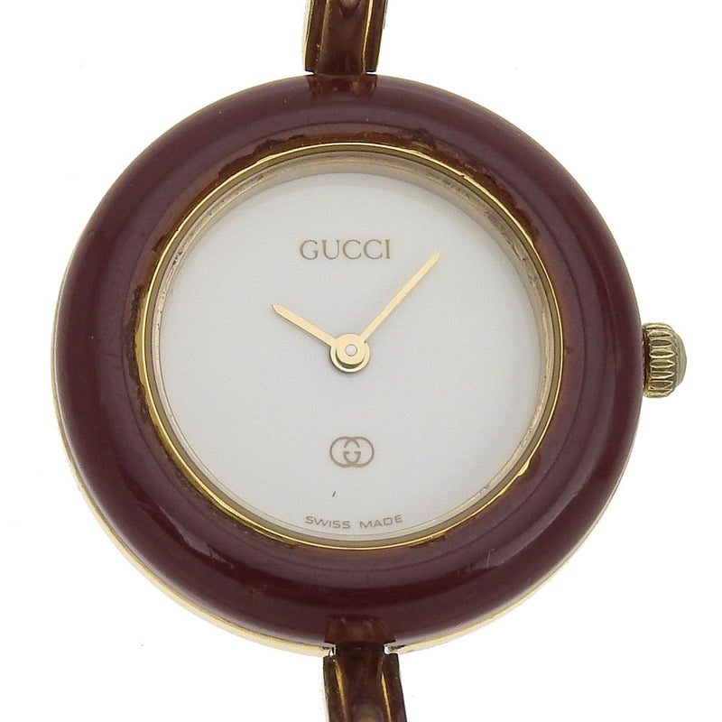 [GUCCI] Gucci 
 changeBezel watch 
 1100-L Plated Gold Quartz Analog display White dial Change Bezel Ladies