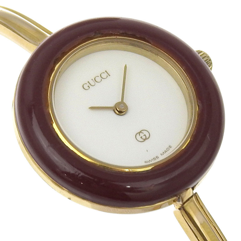 [GUCCI] Gucci 
 changeBezel watch 
 1100-L Plated Gold Quartz Analog display White dial Change Bezel Ladies