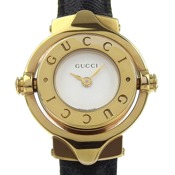 [Gucci] 
 转面手表 
 手镯镀金的石英模拟显示白色表盘转向脸女士A级