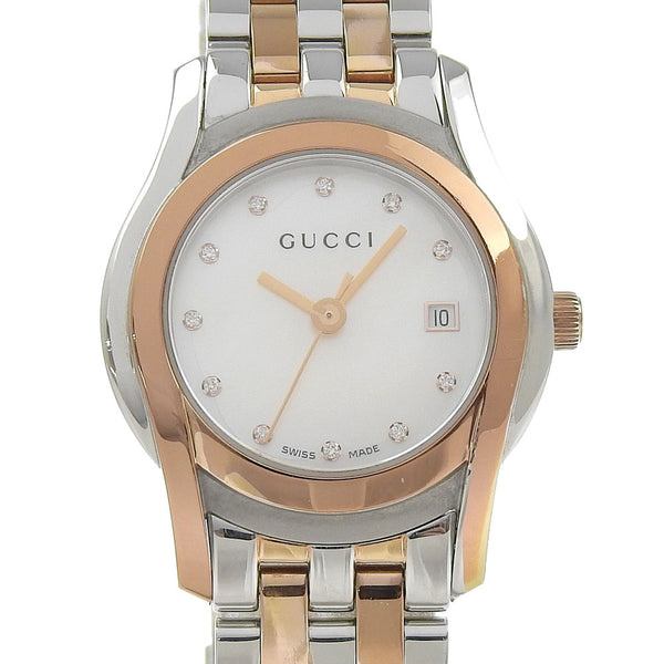 [GUCCI] 
 11P Diamond Watch 
 5500L Stainless Steel×Plated Gold Quartz Analog display White shell dial 11P diamond Women's A-rank