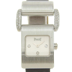 【PIAGET】ピアジェ
 ミスプロトコール 腕時計
 ダイヤラグ 3Pダイヤインデックス 5222 K18ホワイトゴールド×レザー 黒 クオーツ アナログ表示 シルバー文字盤 Miss protocol レディースA-ランク