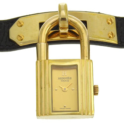 [Hermes] Hermes 
 Reloj Kelly Watch 
 Chapado dorado x cuero negro □ Una pantalla analógica de cuarzo grabada dial kelly watch damas