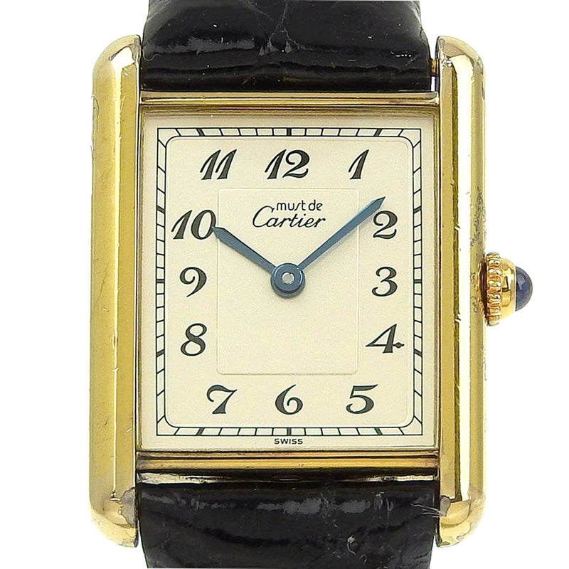 [Cartier] Cartier 
 Reloj Vermeille de tanque 
 Silver 925 × Crocodile Gold Quartz Display Analog Dial Tank Vermeil Damas B-Rank