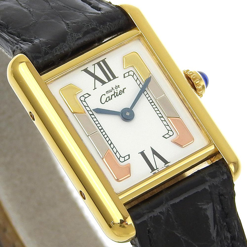 [Cartier] Cartier 
 Mast tank watch 
 Vermeille Trinity W1006354 Silver 925 × Stainless steel × Leather Black/Gold Quartz Analog display White Dial Must Tank Ladies A-Rank