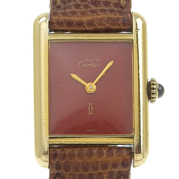 [Cartier] Cartier 
 Mast tank watch 
 Vel Meille Antique Silver 925 × Lizard Gold Hand-rolled Bordeaux Dial Must Tank Ladies B-Rank