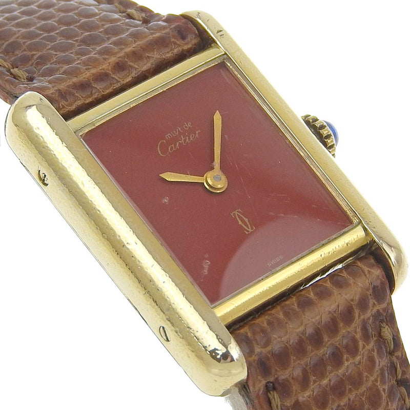 [Cartier] Cartier MustVigermille Vermille Antique Silver 925 × Lizard Gold Houndleux Dial Must Tank Ladies B-Rank