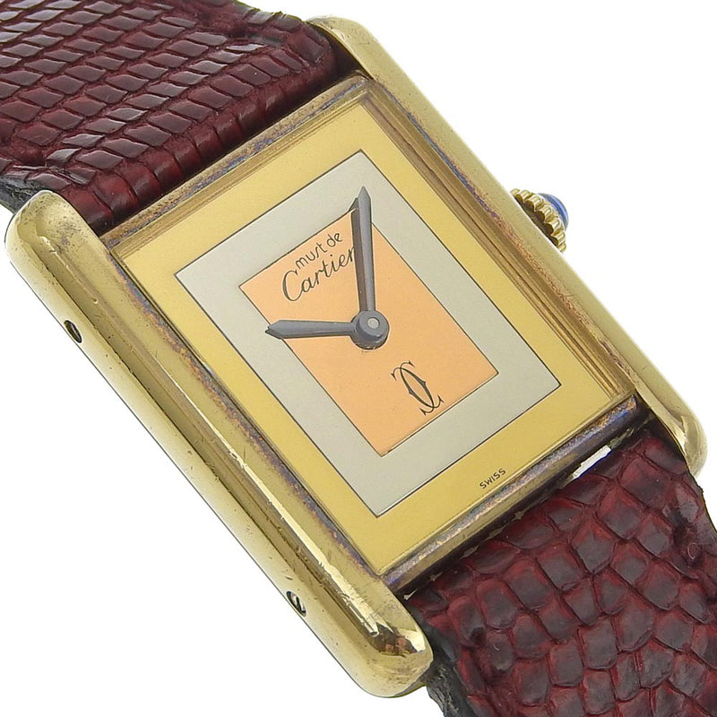 [Cartier] Cartier 
 Reloj de mástil tanque 
 Tres colores Vermille Vintage Silver 925 × Lizard Gold Gold Dial Must Tank Ladies