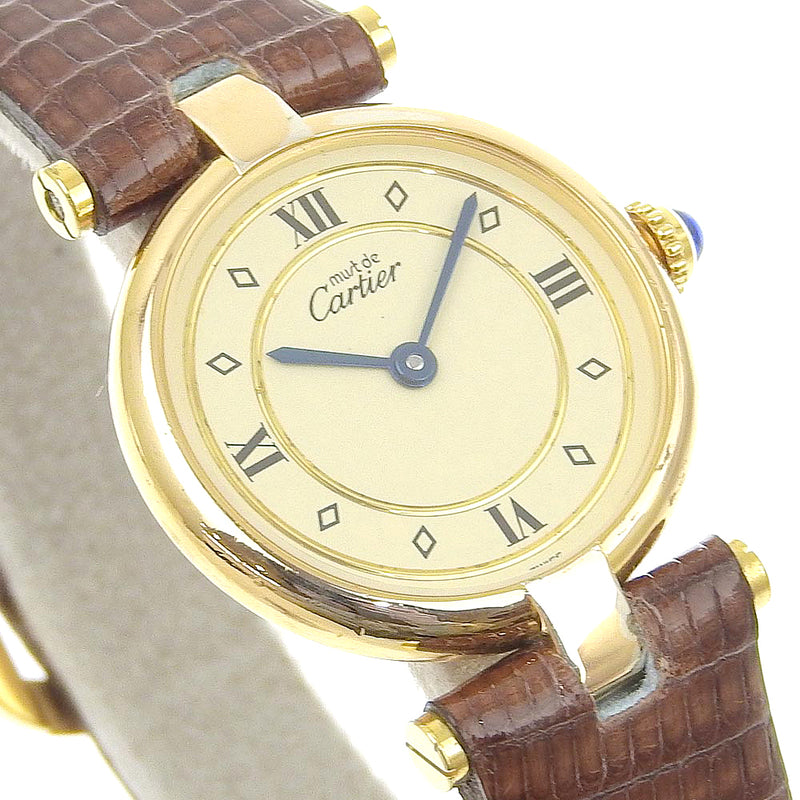 【CARTIER】カルティエ
 マストヴァンドーム 腕時計
 ヴェルメイユ 590004 シルバー925×リザード ゴールド クオーツ アナログ表示 アイボリー文字盤 Must Vendome レディース