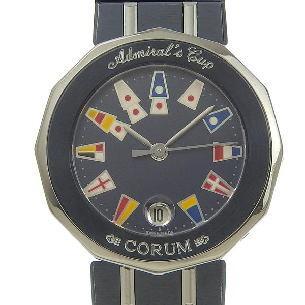 [CORUM] Corm 
 Admirals Cup Watch 
 39.610.30 V050 Stainless steel x Gun blue navy/Silver Quartz Analog Display Navy Dial ADMIRALS CUP Ladies A Rank