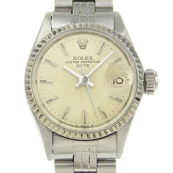 【ROLEX】ロレックス
 オイスターパーペチュアル 腕時計
 デイト 6517 ステンレススチール シルバー 自動巻き シルバー文字盤 Oyster perpetual レディース