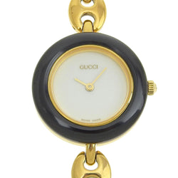 【GUCCI】グッチ
 チェンジベゼル 腕時計
 11/12.2 金メッキ クオーツ アナログ表示 白文字盤 Change bezel レディース