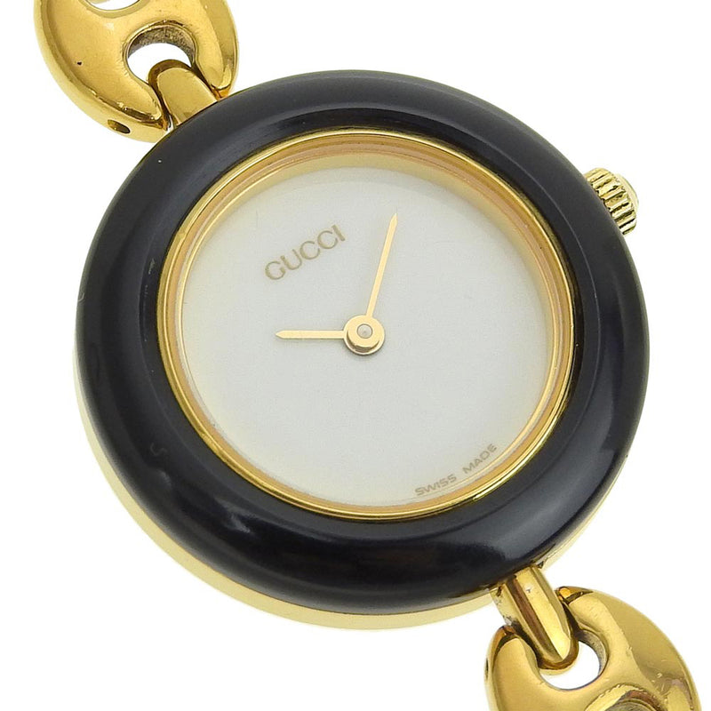 [GUCCI] Gucci changeBezel Watch 11/12.2 Plated Gold Quartz Analog display White dial Change Bezel Ladies