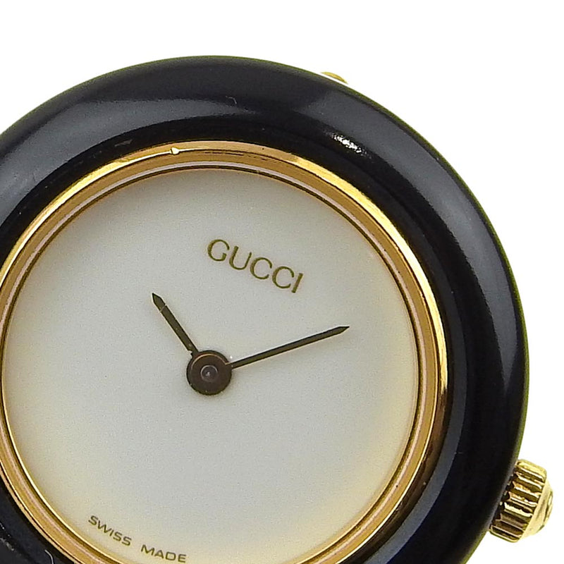 【GUCCI】グッチ
 チェンジベゼル 腕時計
 11/12.2 金メッキ クオーツ アナログ表示 白文字盤 Change bezel レディース