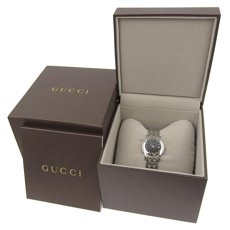 [Gucci] Gucci 
 G级手表 
 11P钻石5500L不锈钢石英模拟显示黑色表盘G级女士
