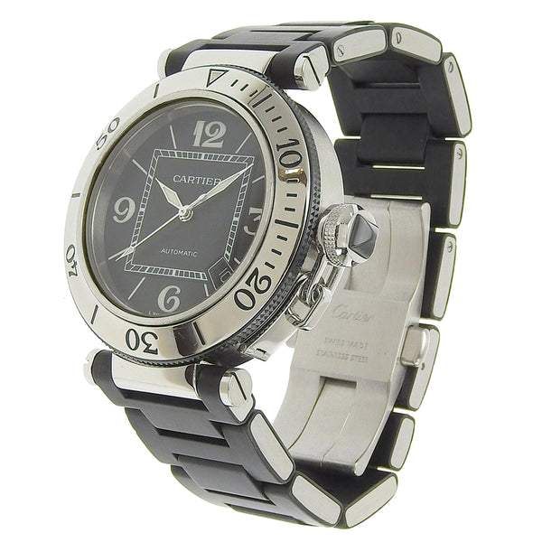 [Cartier] Cartier 
 Pasha Watch 
 Shika Date W31077m7 Stainless steel x Rubber Silver/Black Automatic Black Dial PASHA Men's