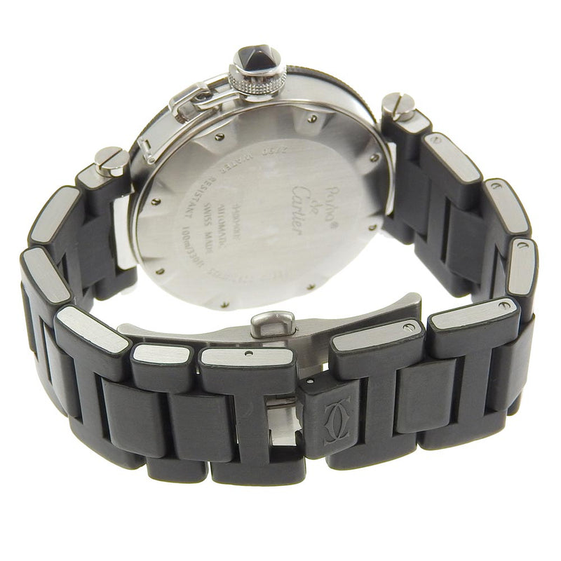 [Cartier] Cartier 
 Pasha Watch 
 Shika Date W31077m7 Stainless steel x Rubber Silver/Black Automatic Black Dial PASHA Men's