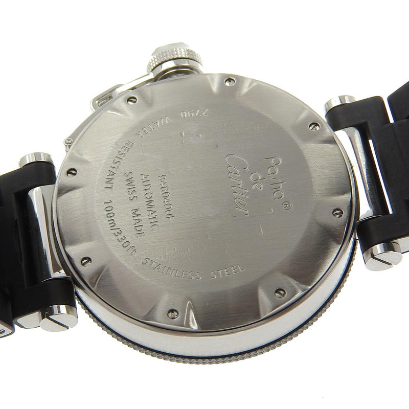 【CARTIER】カルティエ
 パシャ 腕時計
 シータイマー デイト W31077M7 ステンレススチール×ラバー シルバー/黒 自動巻き 黒文字盤 Pasha メンズ