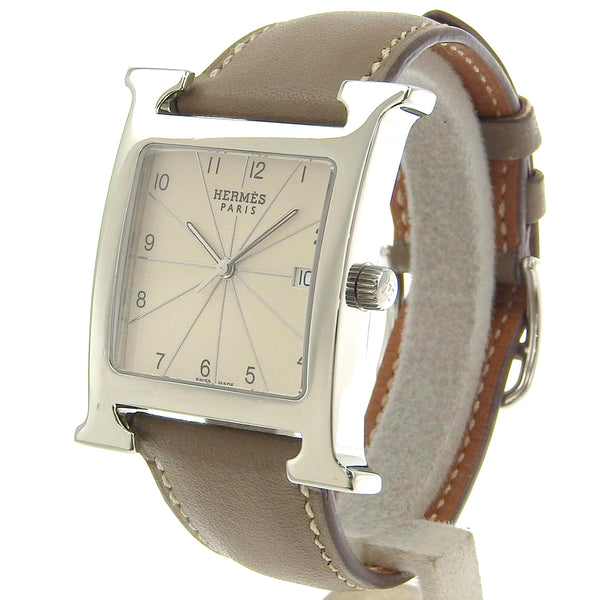 [Hermes] Hermes 
 H reloj de reloj 
 HH1.810 acero inoxidable x cuero plateado/beige □ Q -Q -Engravado exhibición analógica de beige dial h reloj de reloj