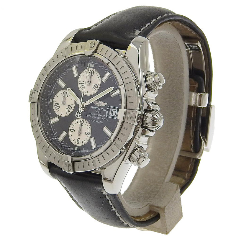 [Breitling] Breitling Chronomat Watch A13356 Acero inoxidable X CRONOGROTO AUTOMÁTICO DE CUERO NEGRO Dial negro