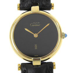 【CARTIER】カルティエ
 マスト ヴァンドーム 腕時計
 ヴェルメイユ シルバー925×型押しレザー ゴールド クオーツ アナログ表示 黒文字盤 Must Vendome レディース