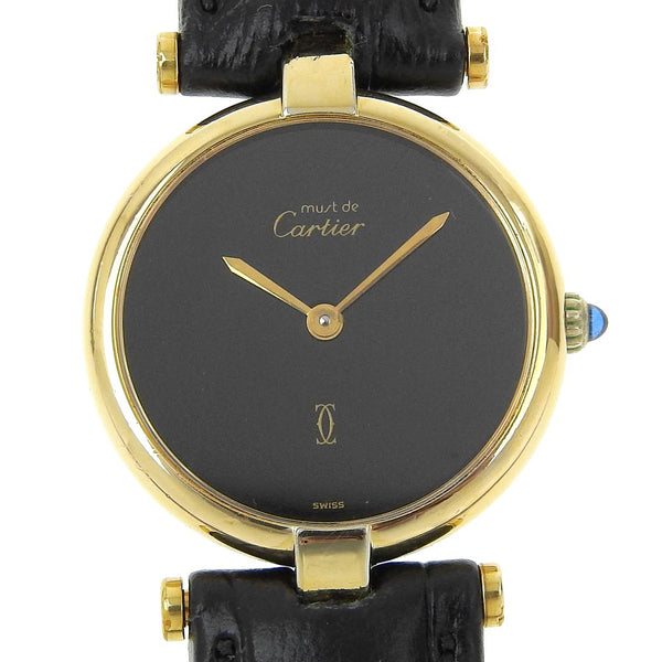 【CARTIER】カルティエ
 マスト ヴァンドーム 腕時計
 ヴェルメイユ シルバー925×クロコダイル ゴールド クオーツ アナログ表示 黒文字盤 Must Vendome レディース