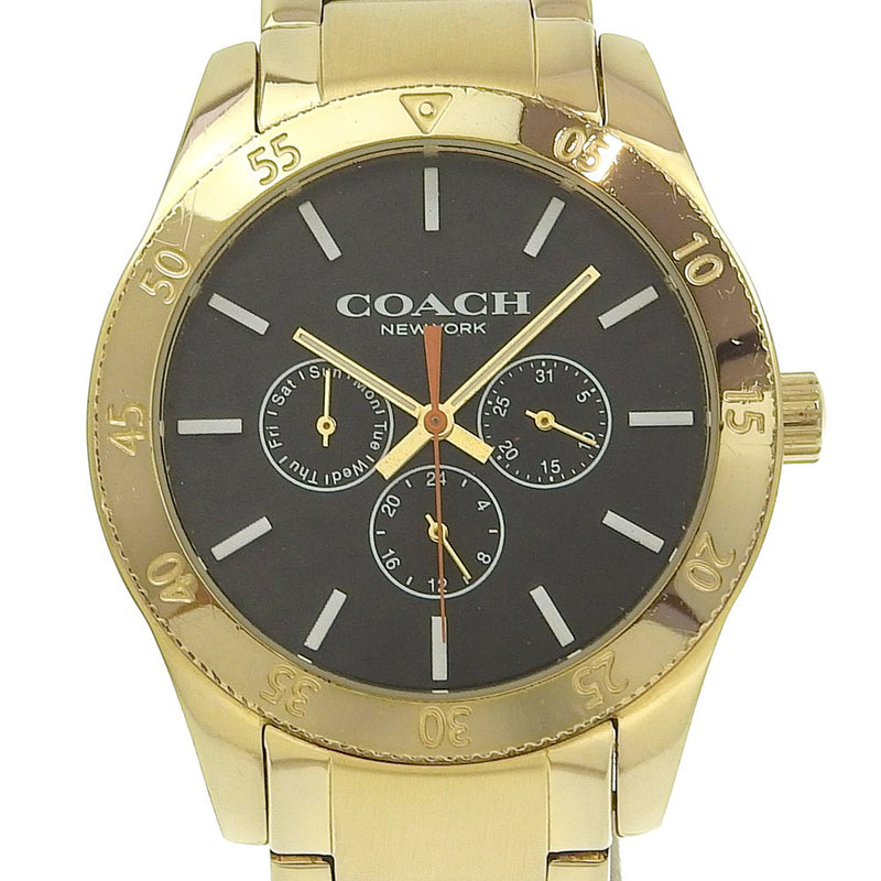 【COACH】コーチ
 デイデイト 腕時計
 CA133.2.95.1754 金メッキ クオーツ 多針アナログ表示 黒文字盤 Day date メンズB-ランク