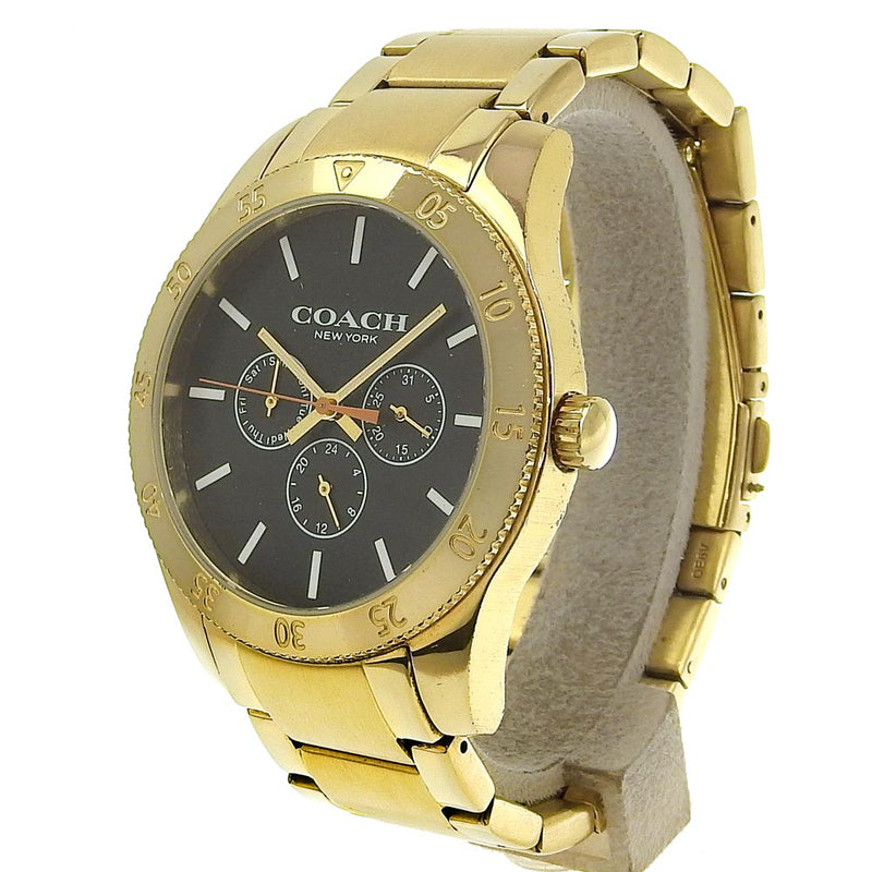 [COACH] Coach day day watch CA133.2.95.1754 Plated Gold Quartz Multi-hand analog display black dial DAY DATE Men's B-Rank