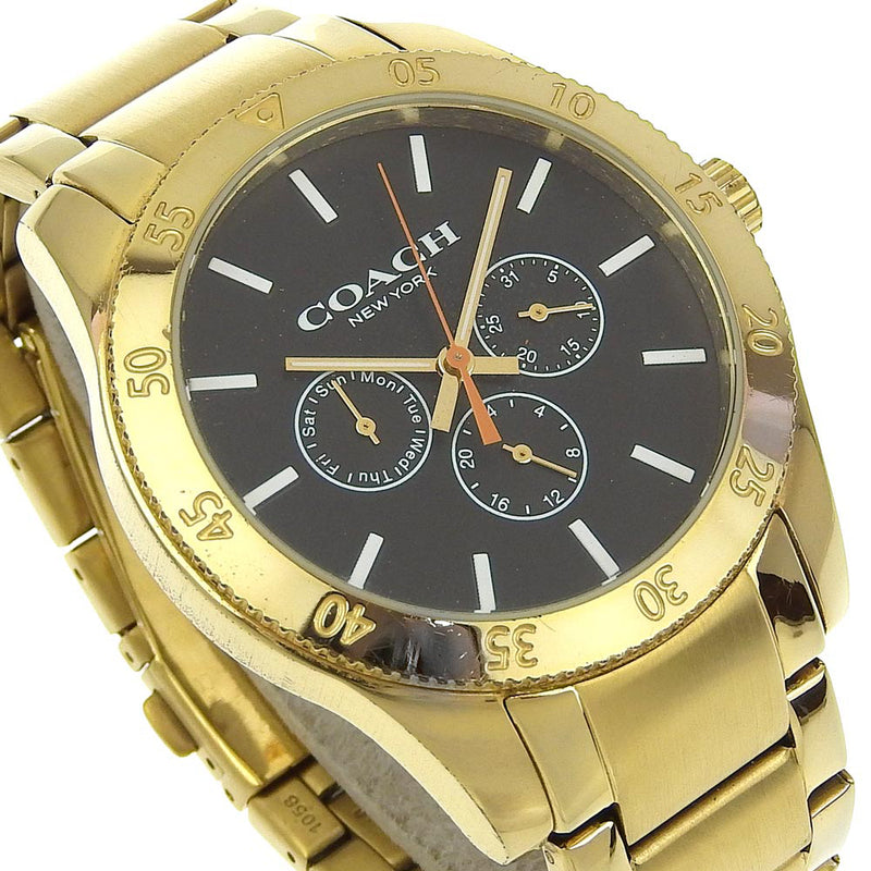 [COACH] Coach day day watch CA133.2.95.1754 Plated Gold Quartz Multi-hand analog display black dial DAY DATE Men's B-Rank