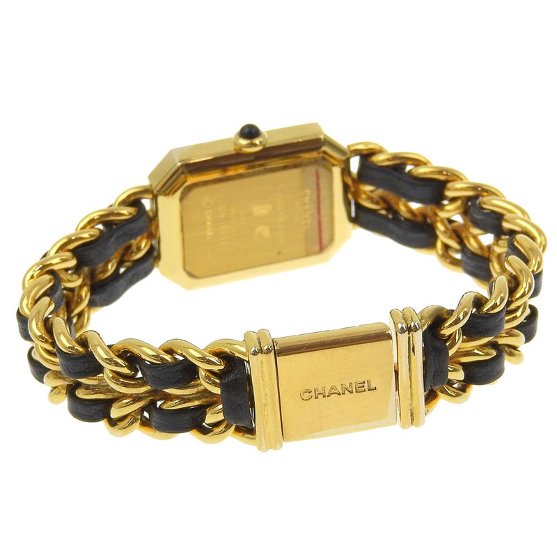 [CHANEL] Chanel 
 Premiere Watch 
 Gold plating x leather M engraved quartz analog display black dial PREMIERE Ladies A-Rank