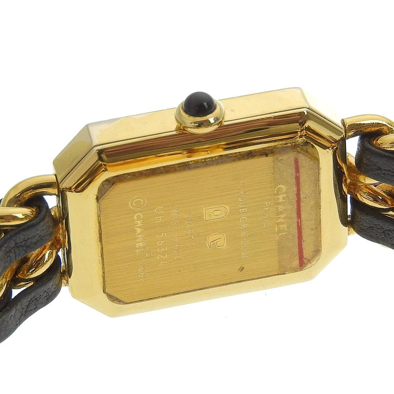 [香奈儿]香奈儿 
 首映手表 
 金色镀金X皮革M雕刻石英模拟显示黑色表盘premiere女士A级