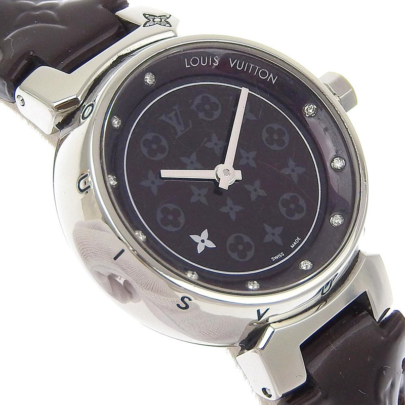 【LOUIS VUITTON】ルイ・ヴィトン
 タンブール 腕時計
 ディスクディアモンPM Q12M3 ステンレススチール×モノグラムヴェルニ クオーツ アナログ表示 ボルドー文字盤 Tambour レディース