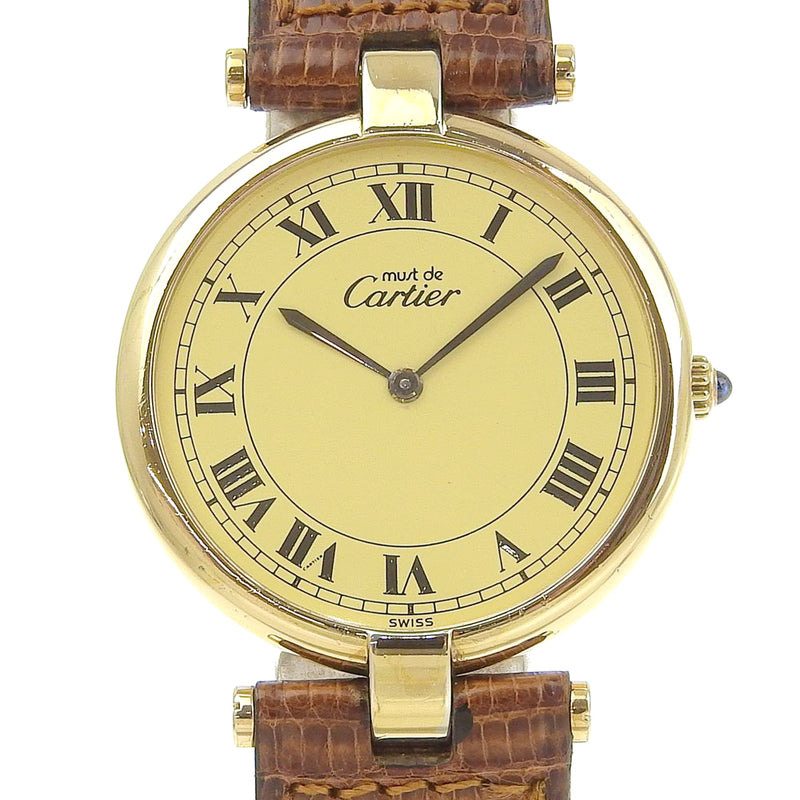 【CARTIER】カルティエ
 ヴェルメイユ 腕時計
 590003 シルバー925×クロコダイル クオーツ アナログ表示 アイボリー文字盤 Vermeille メンズ