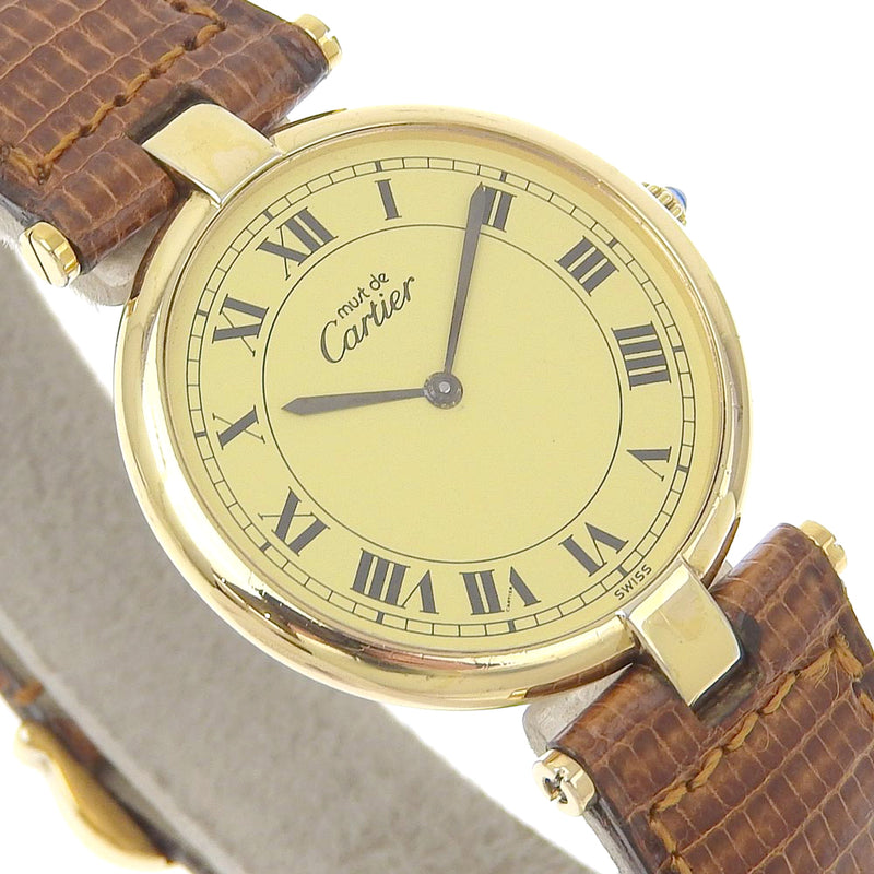 【CARTIER】カルティエ
 ヴェルメイユ 腕時計
 590003 シルバー925×クロコダイル クオーツ アナログ表示 アイボリー文字盤 Vermeille メンズ